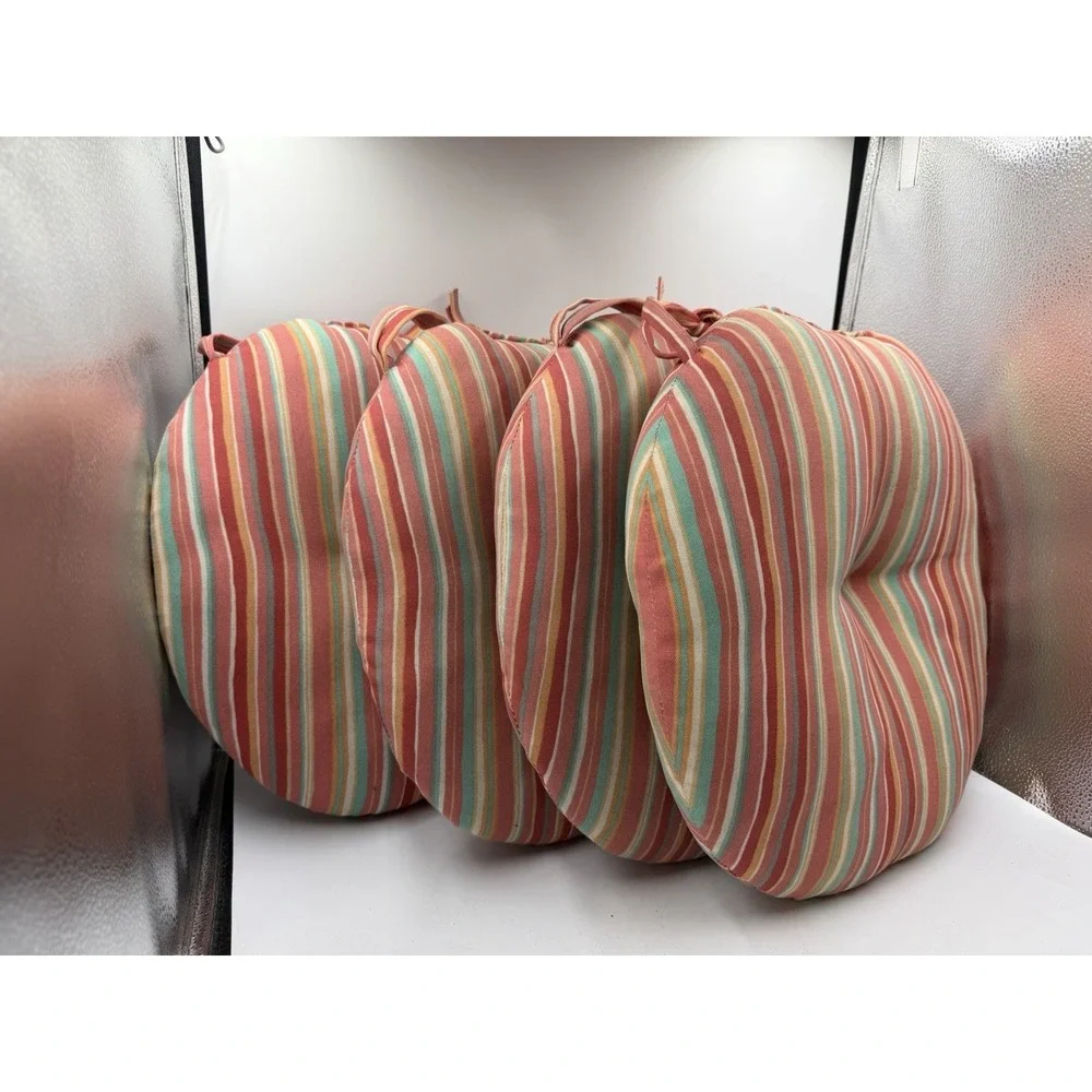 Bistro Chair Cushions Set of 4 Round Outdoor Cushions Water Resistant W/ Ties